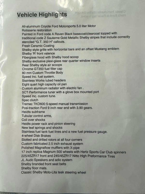 1965 Ford Mustang GT 350 Hertz Rent-A-Racer Tribute